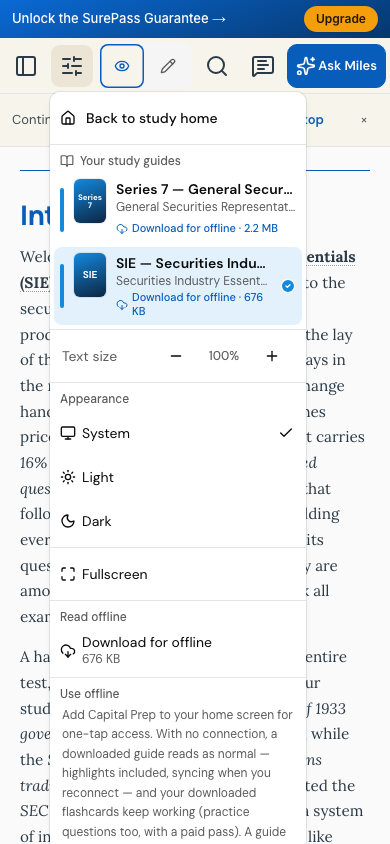 Studying offline, and adding Capital Prep to your home screen — on a phone