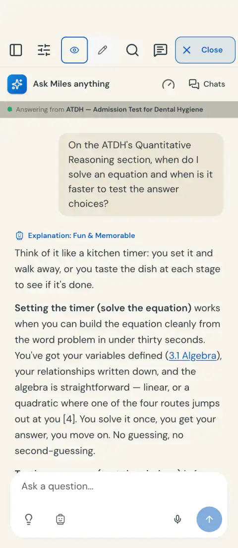 Miles, your AI tutor — ADA ATDH, on a phone