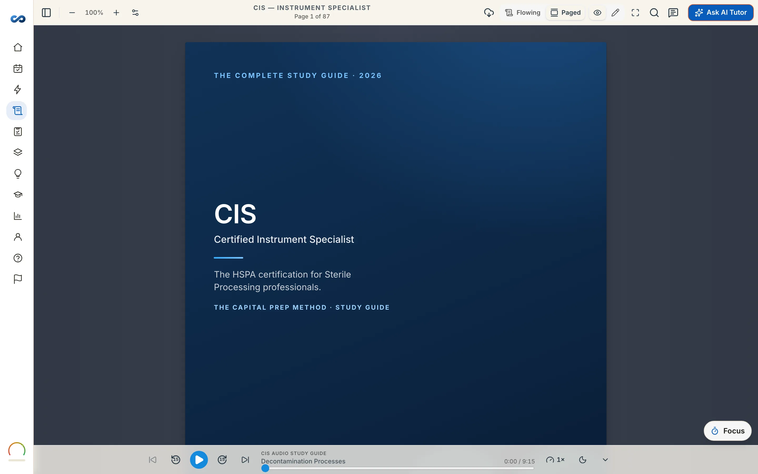 The CIS study guide open in the reader, with a highlight