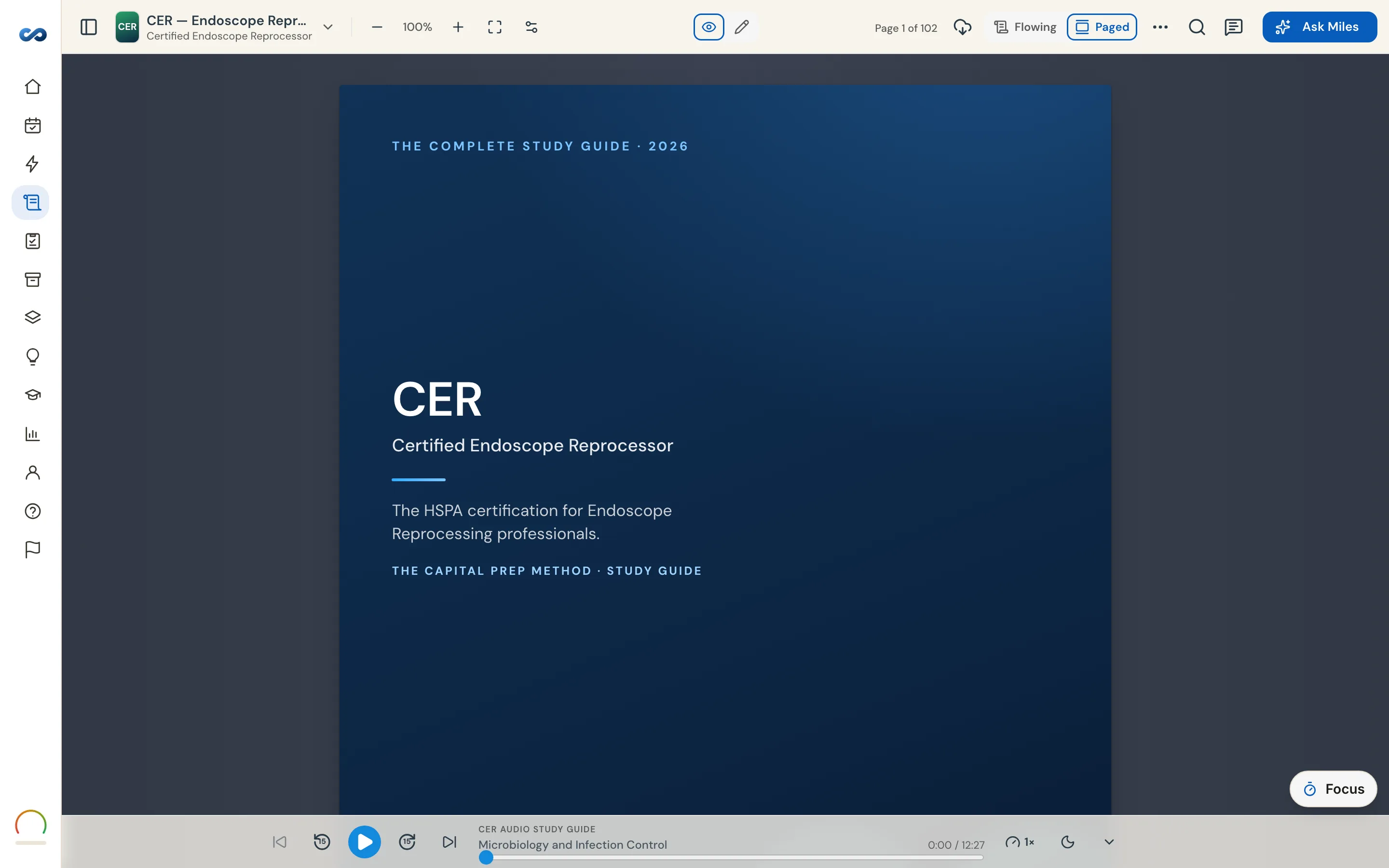 The CER study guide open in the reader, with a highlight